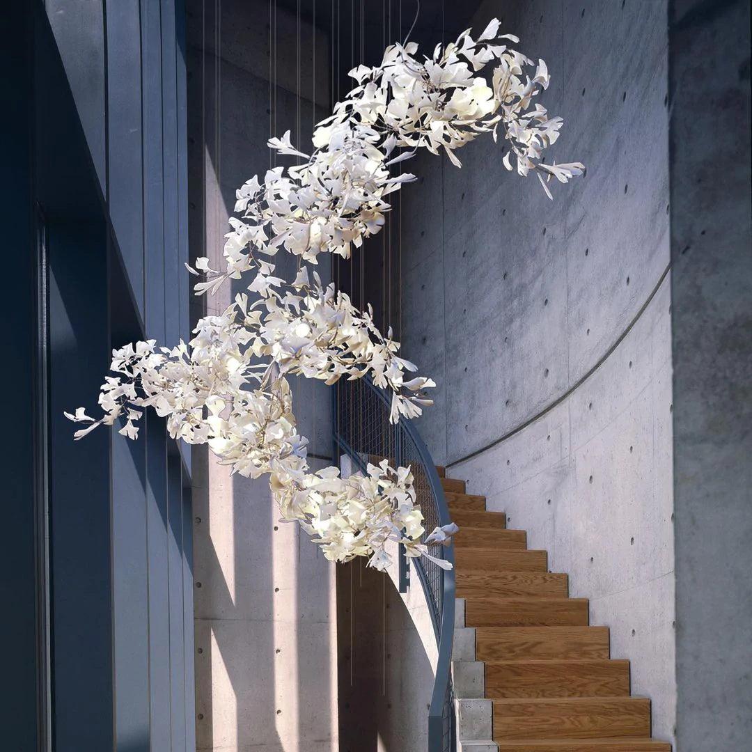 Large Ceramic Gingko Leaf Chandelier Modern Porcelain Petal Pendant Light for Grand Spaces