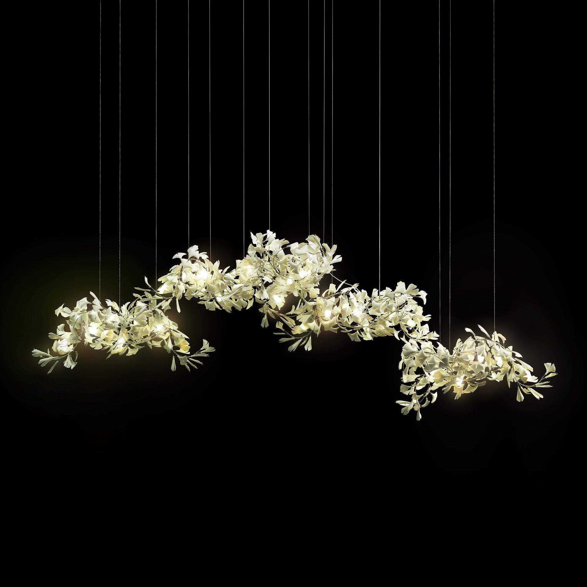 Large Ceramic Gingko Leaf Chandelier Modern Porcelain Petal Pendant Light for Grand Spaces