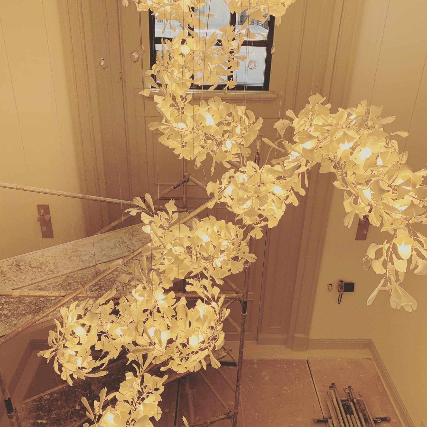 Large Ceramic Gingko Leaf Chandelier Modern Porcelain Petal Pendant Light for Grand Spaces