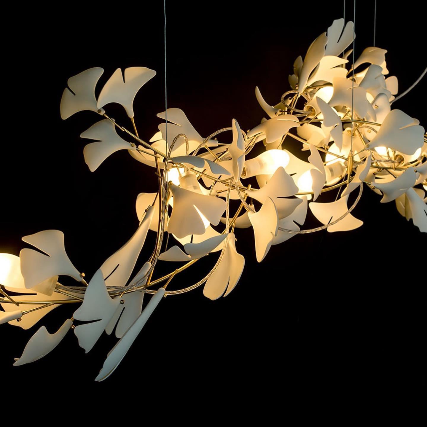 Large Ceramic Gingko Leaf Chandelier Modern Porcelain Petal Pendant Light for Grand Spaces