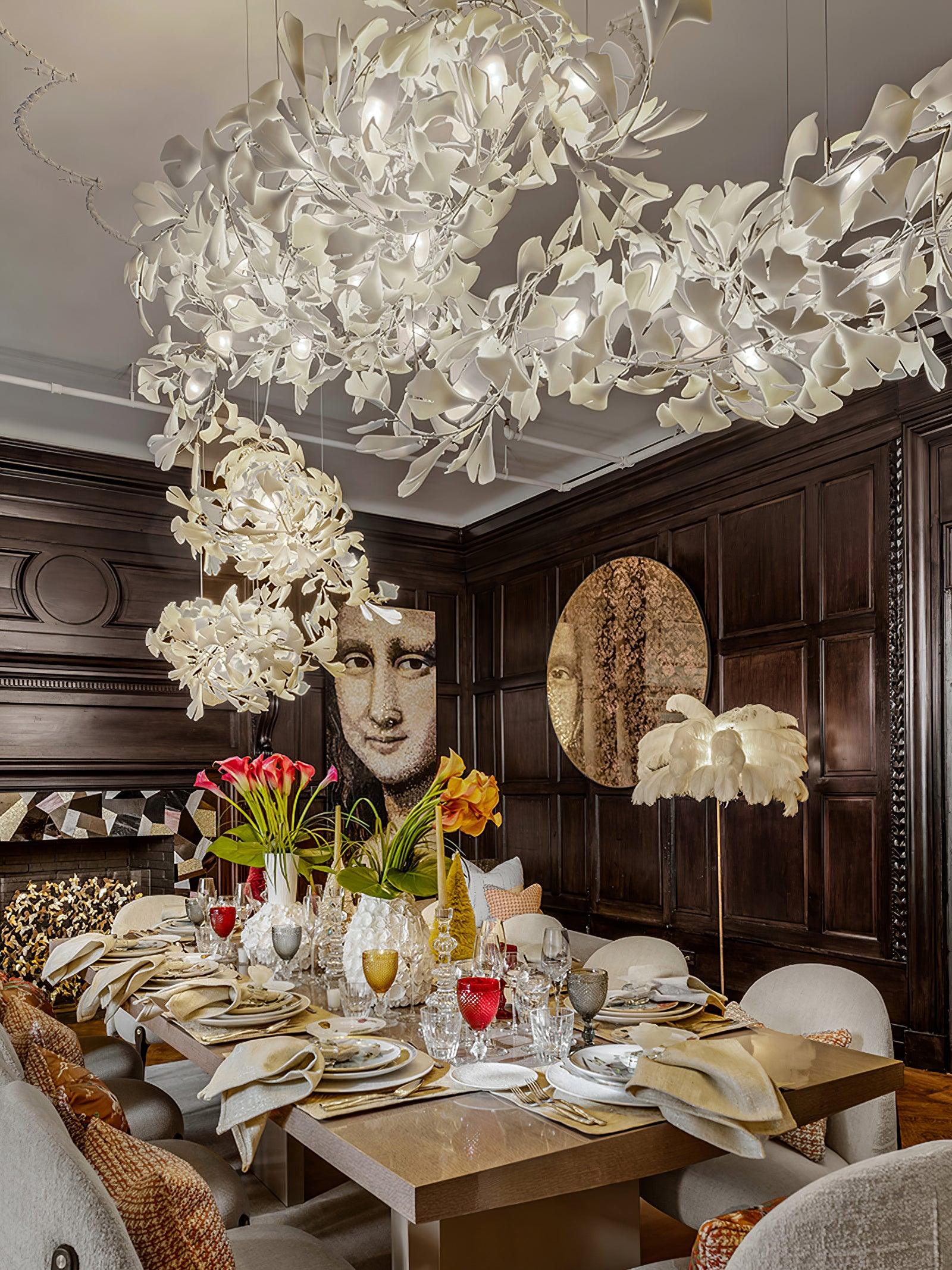 Large Ceramic Gingko Leaf Chandelier Modern Porcelain Petal Pendant Light for Grand Spaces