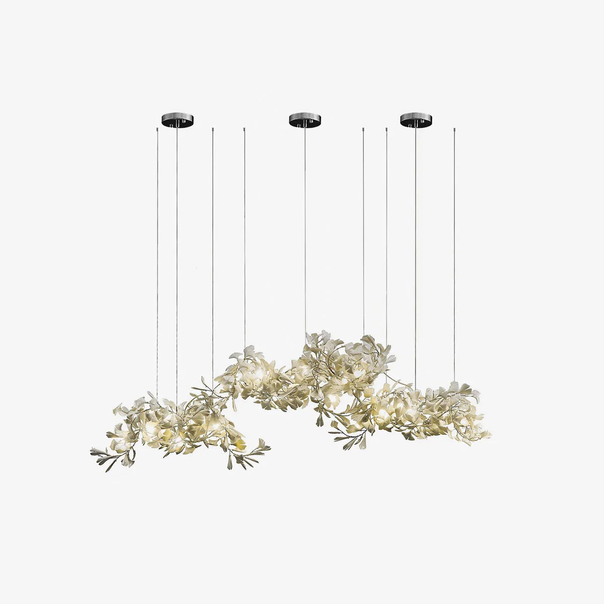 Large Ceramic Gingko Leaf Chandelier Modern Porcelain Petal Pendant Light for Grand Spaces
