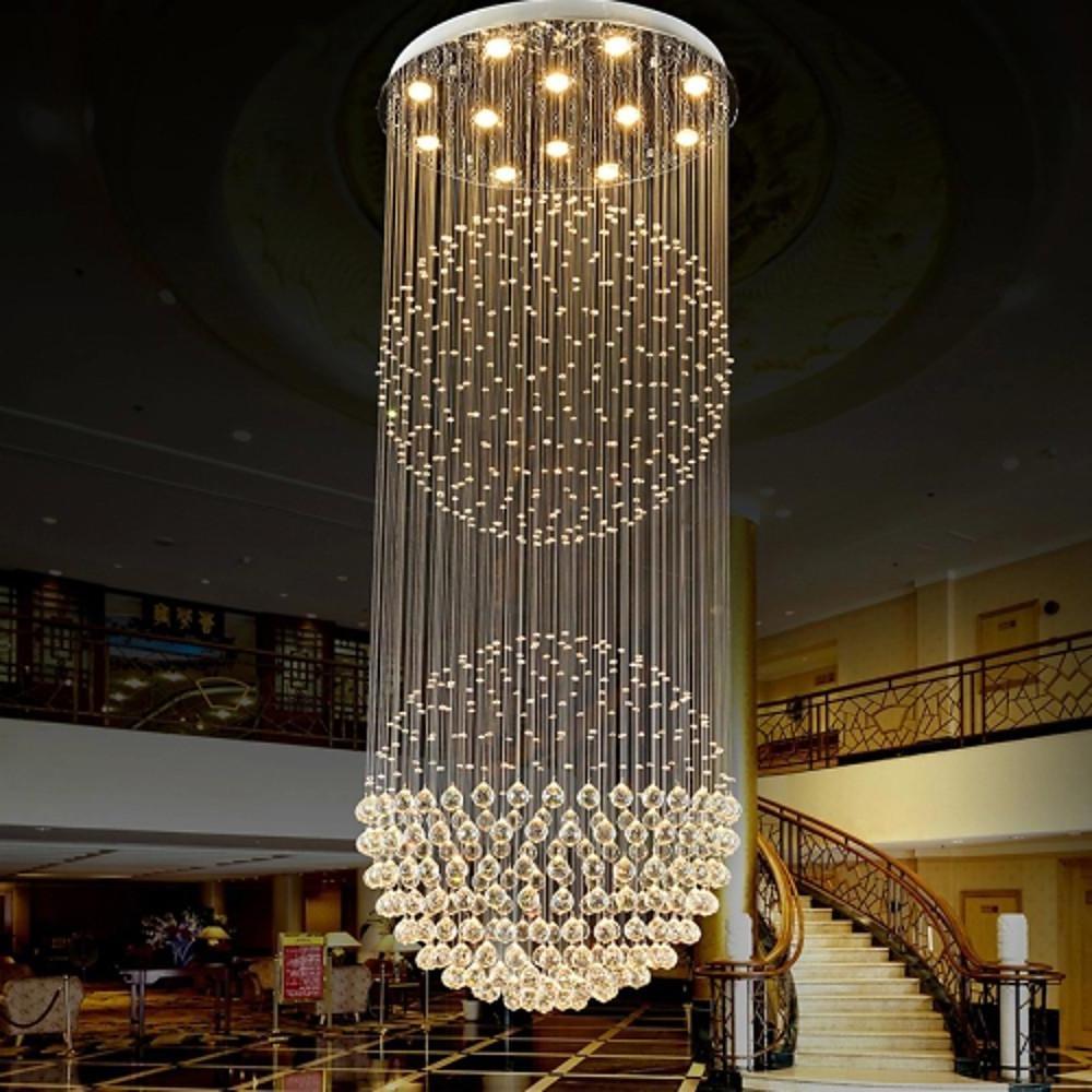 Large Double Sphere Crystal Chandelier 5 Tier Modern LED Metal Hanging Light