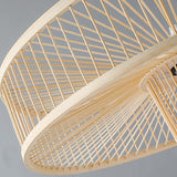 Large Farmhouse Burlywood Bamboo Drum Pendant Light Woven Ceiling Hanging Lamp