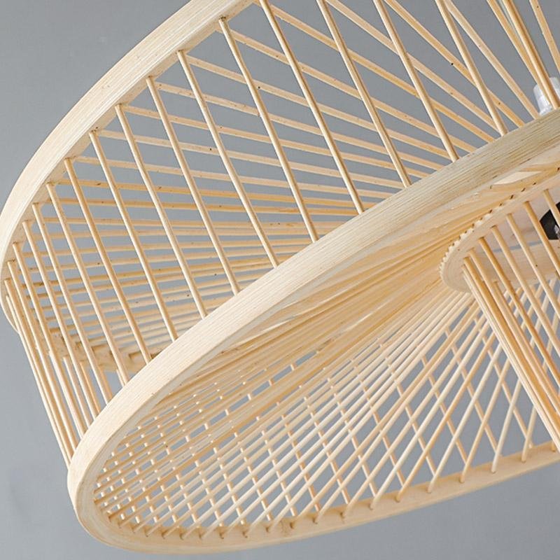 Large Farmhouse Burlywood Bamboo Drum Pendant Light Woven Ceiling Hanging Lamp