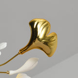 Large Modern Ginkgo Leaf Chandelier with Gold Finish and White Porcelain Ceramic Leaves