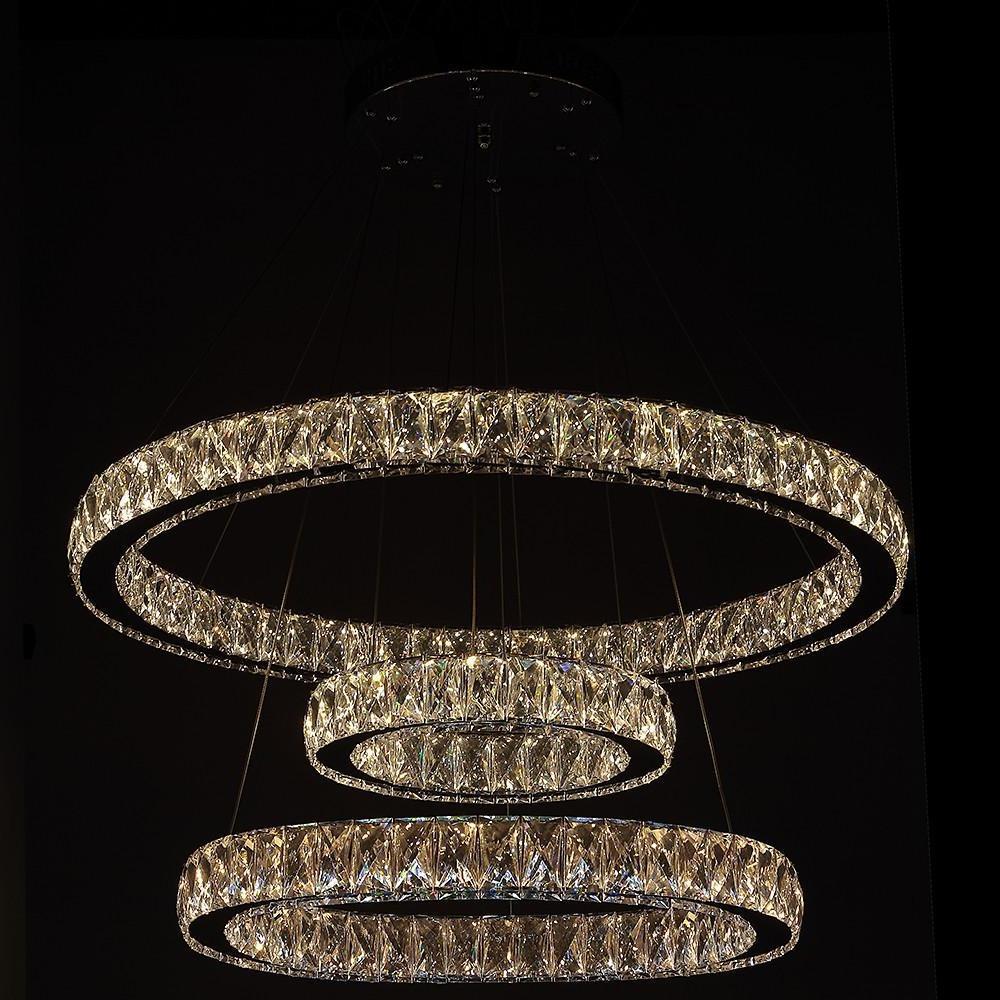 Large Modern Interwoven Circle Crystal Chandelier LED Foyer Ceiling Light with Adjustable Height
