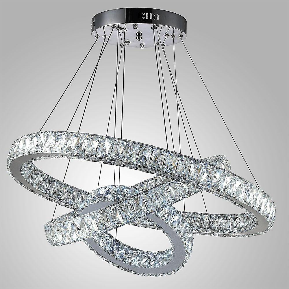 Large Modern Interwoven Circle Crystal Chandelier LED Foyer Ceiling Light with Adjustable Height