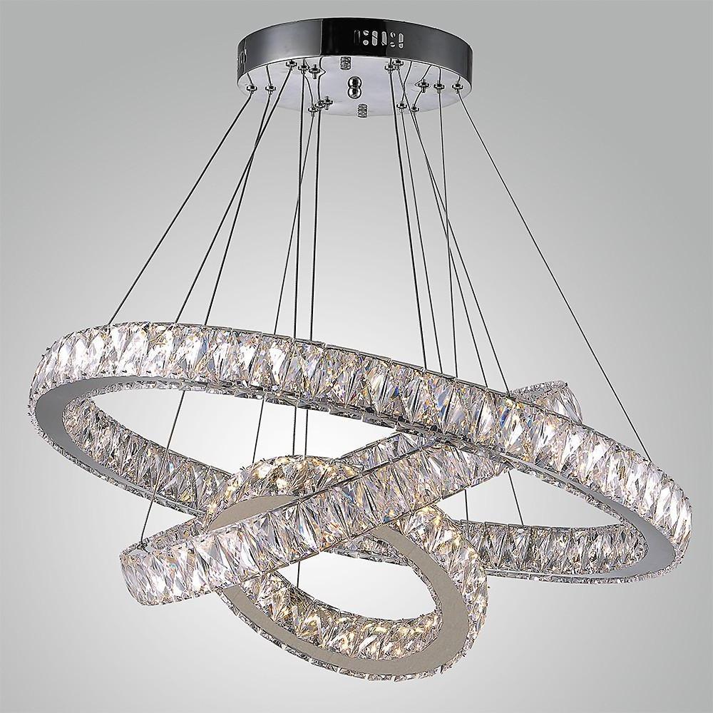 Large Modern Interwoven Circle Crystal Chandelier LED Foyer Ceiling Light with Adjustable Height