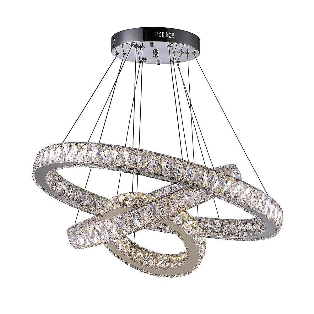 Large Modern Interwoven Circle Crystal Chandelier LED Foyer Ceiling Light with Adjustable Height