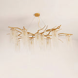 Large Nature Inspired Brass Branch Chandelier with Crystal Pendants for Modern Dining Rooms