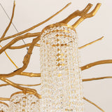 Large Nature Inspired Brass Branch Chandelier with Crystal Pendants for Modern Dining Rooms