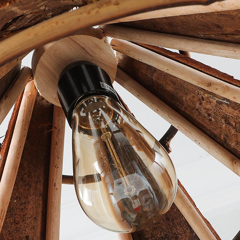 Large Rustic Farmhouse Wood Cone Pendant Light with Natural Bark Texture