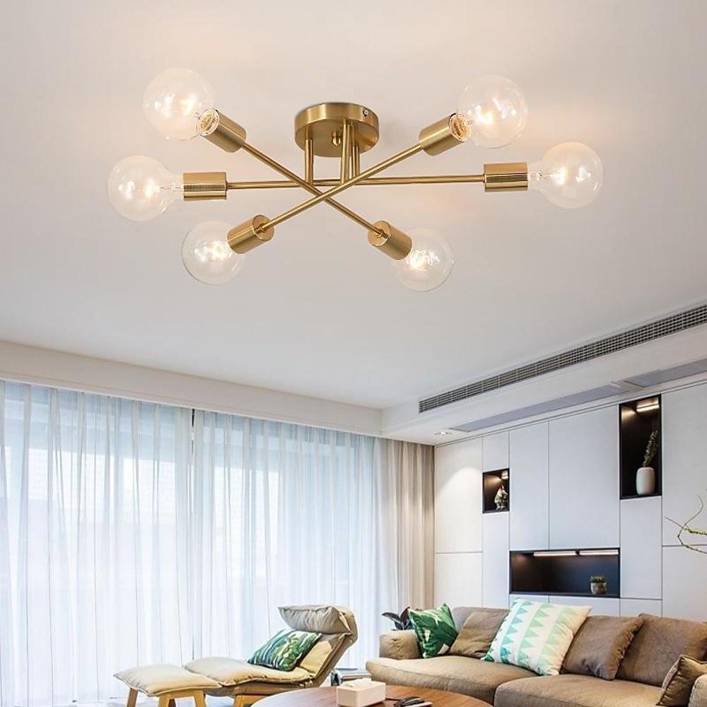 Contemporary 6 Light Geometric Sputnik Semi Flush Mount Ceiling Fixture