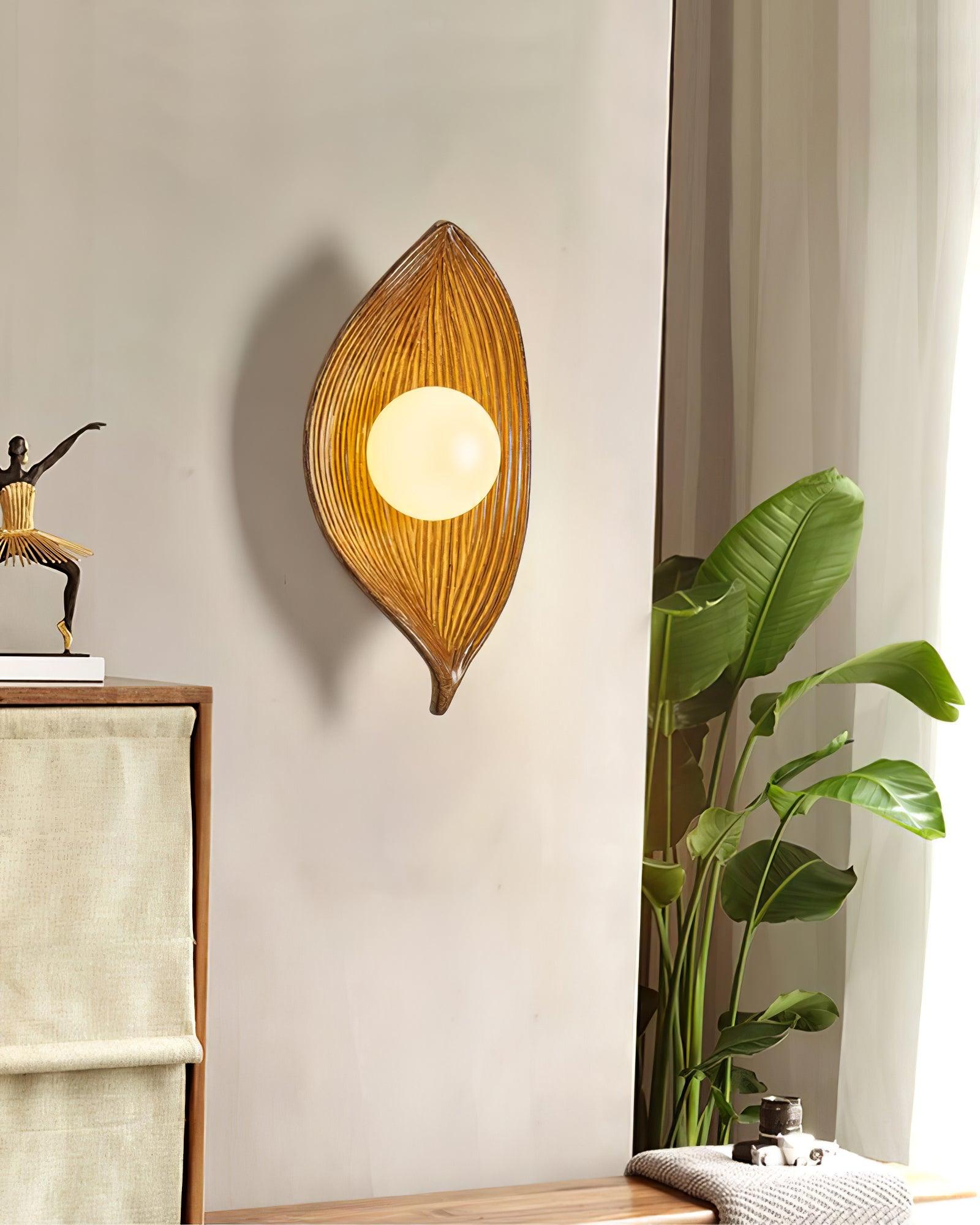 Leaf Canoe Organic Resin Wall Sconce Modern Textured Indoor Accent Lighting