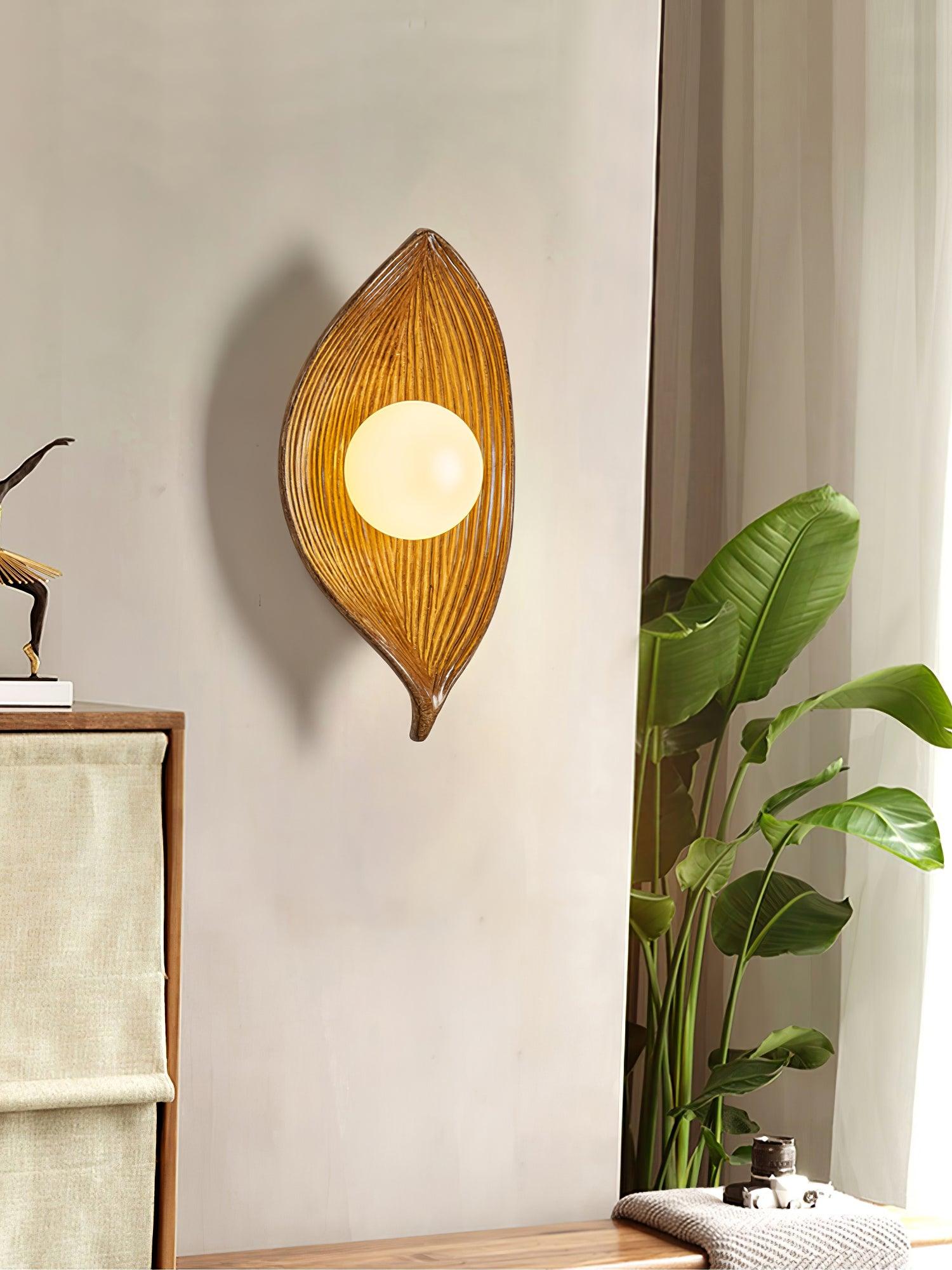 Leaf Canoe Organic Resin Wall Sconce Modern Textured Indoor Accent Lighting