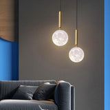 LED Acrylic Moon Texture Pendant Light Modern Cylinder Metal Hanging Lamp in Black and Gold