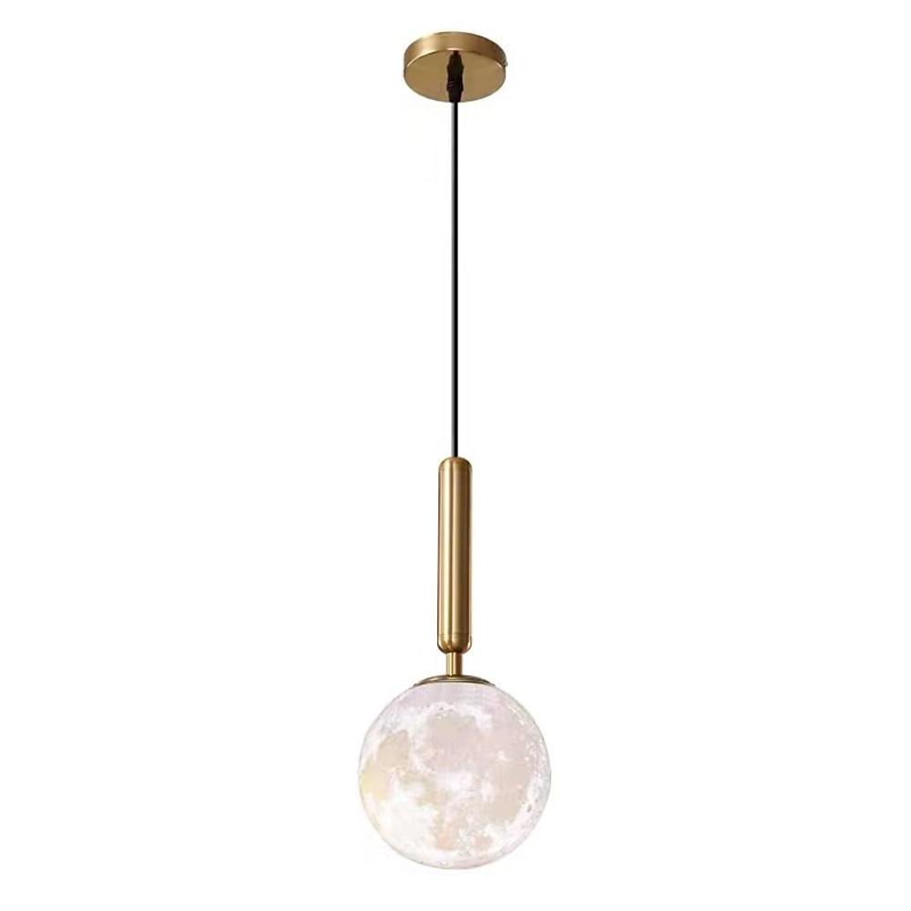 LED Acrylic Moon Texture Pendant Light Modern Cylinder Metal Hanging Lamp in Black and Gold