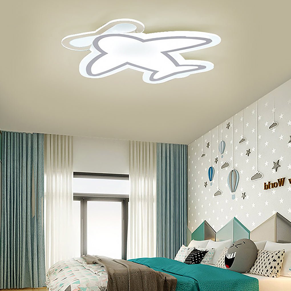Modern LED Aircraft Flush Mount Ceiling Light White Iron Fixture for Kids Bedroom