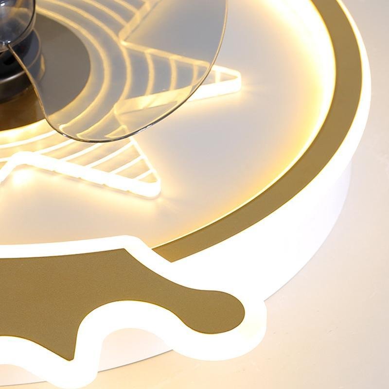 Modern 22 Inch Crown Ceiling Fan with LED Light and Remote for Kids Room Black and Gold