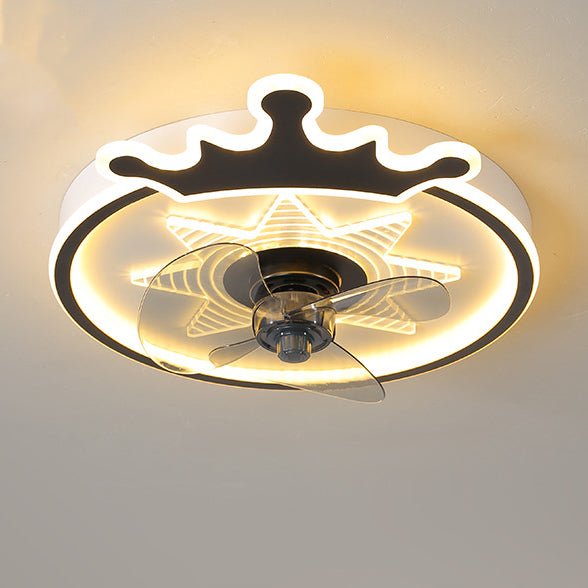 Modern 22 Inch Crown Ceiling Fan with LED Light and Remote for Kids Room Black and Gold