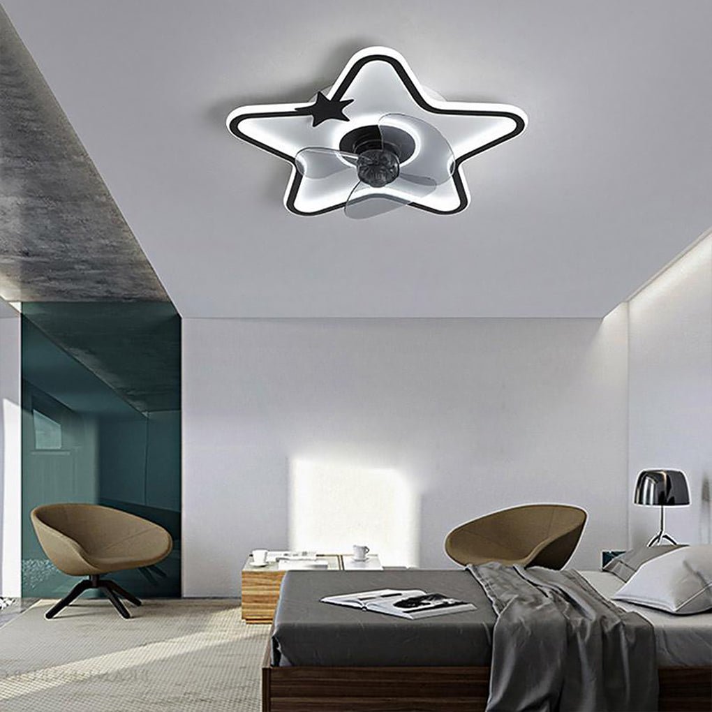 Modern Star Shaped Flush Mount Kids Ceiling Fan with LED Lighting and Remote Control