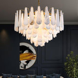 Leon Alabaster Crown Chandelier with Polished Brass Three Tier Design