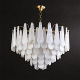 Leon Alabaster Crown Chandelier with Polished Brass Three Tier Design