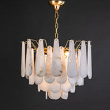 Leon Alabaster Crown Chandelier with Polished Brass Three Tier Design
