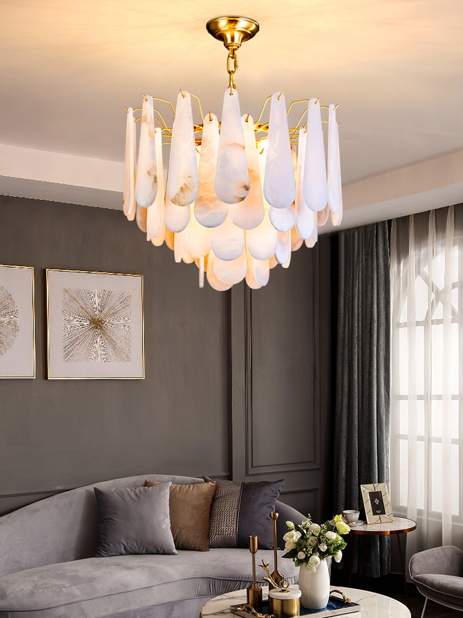 Leon Alabaster Crown Chandelier with Polished Brass Three Tier Design