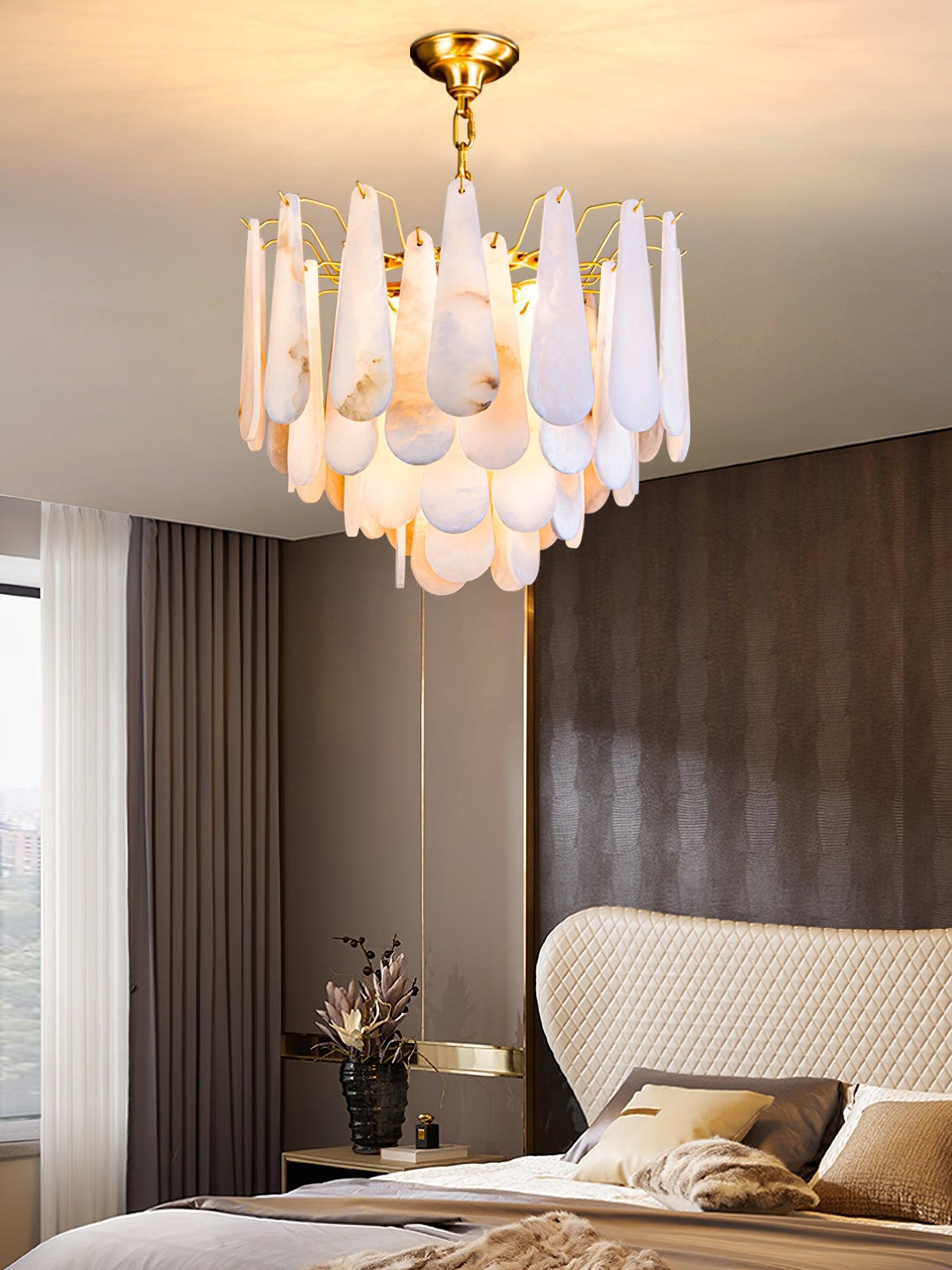 Leon Alabaster Crown Chandelier with Polished Brass Three Tier Design