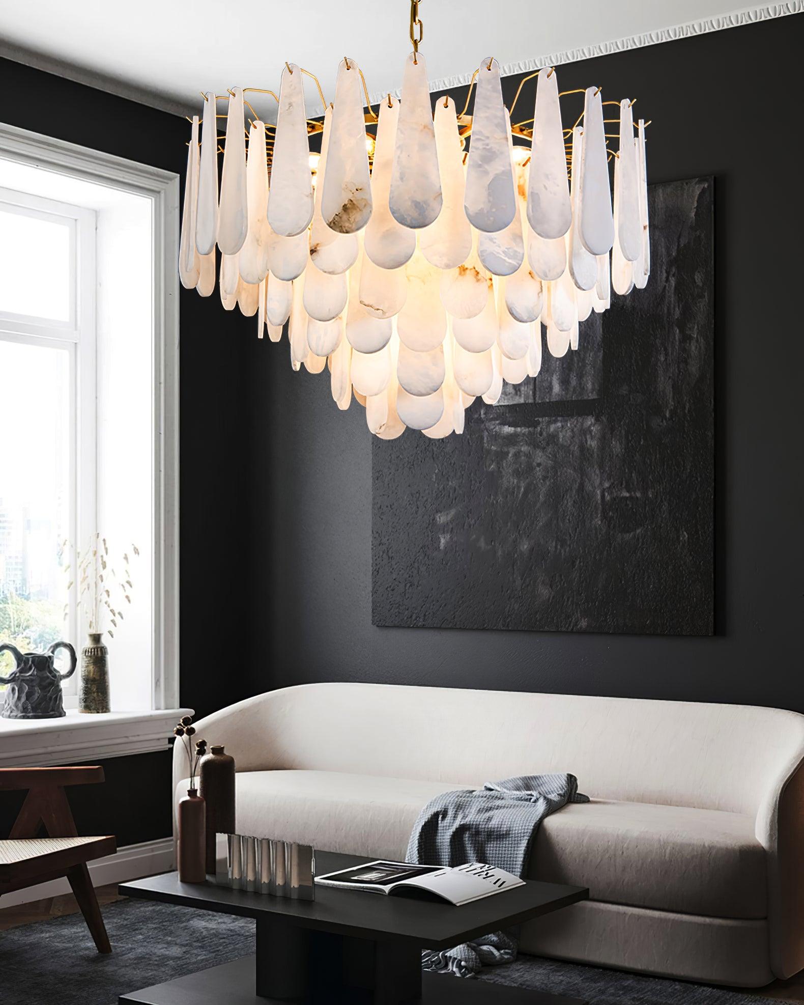 Leon Alabaster Crown Chandelier with Polished Brass Three Tier Design