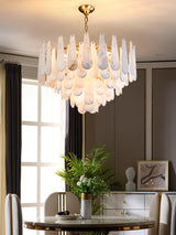 Leon Alabaster Crown Chandelier with Polished Brass Three Tier Design