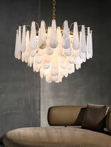 Leon Alabaster Crown Chandelier with Polished Brass Three Tier Design