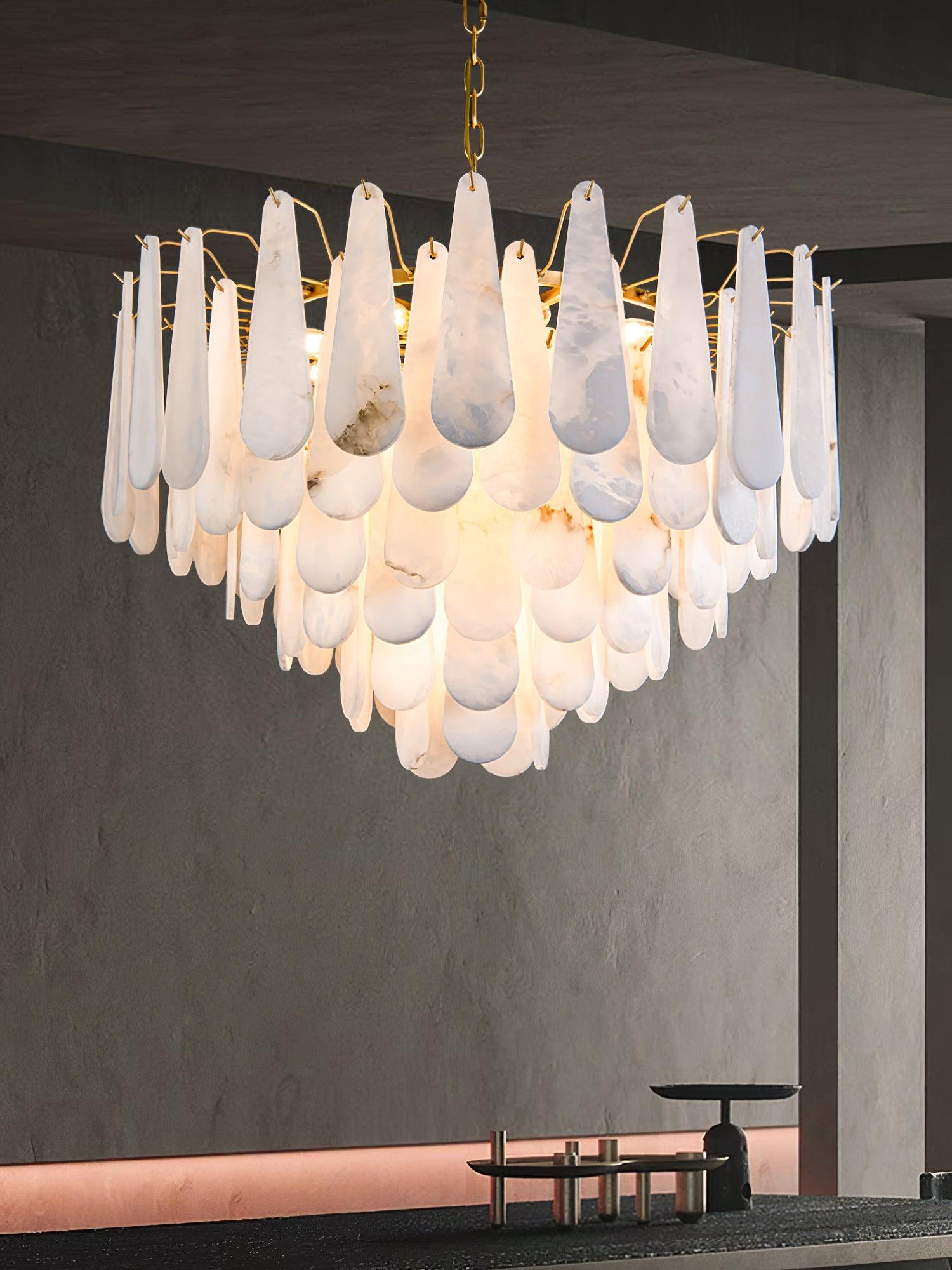Leon Alabaster Crown Chandelier with Polished Brass Three Tier Design
