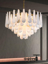 Leon Alabaster Crown Chandelier with Polished Brass Three Tier Design