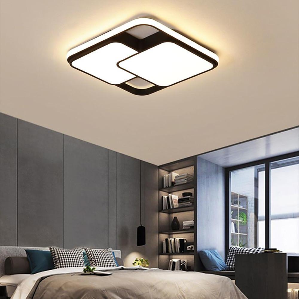 Modern Black Geometric 3 Square LED Flush Mount Ceiling Light for Bedroom and Living Room