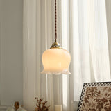 Lily of the Valley Flower Pendant Light with Brass Base and Resin Shade for Elegant Home Lighting
