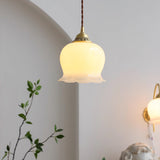 Lily of the Valley Flower Pendant Light with Brass Base and Resin Shade for Elegant Home Lighting