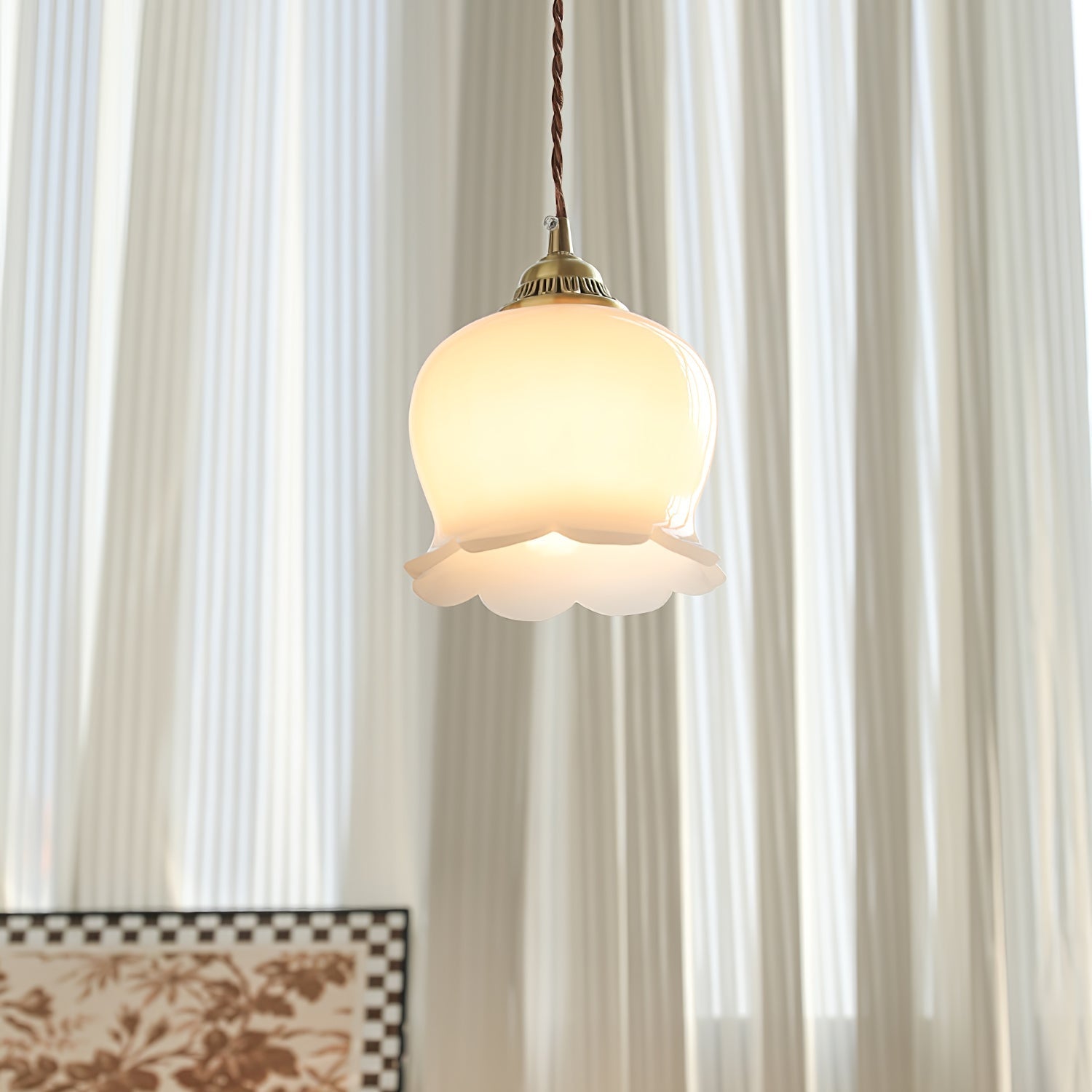 Lily of the Valley Flower Pendant Light with Brass Base and Resin Shade for Elegant Home Lighting