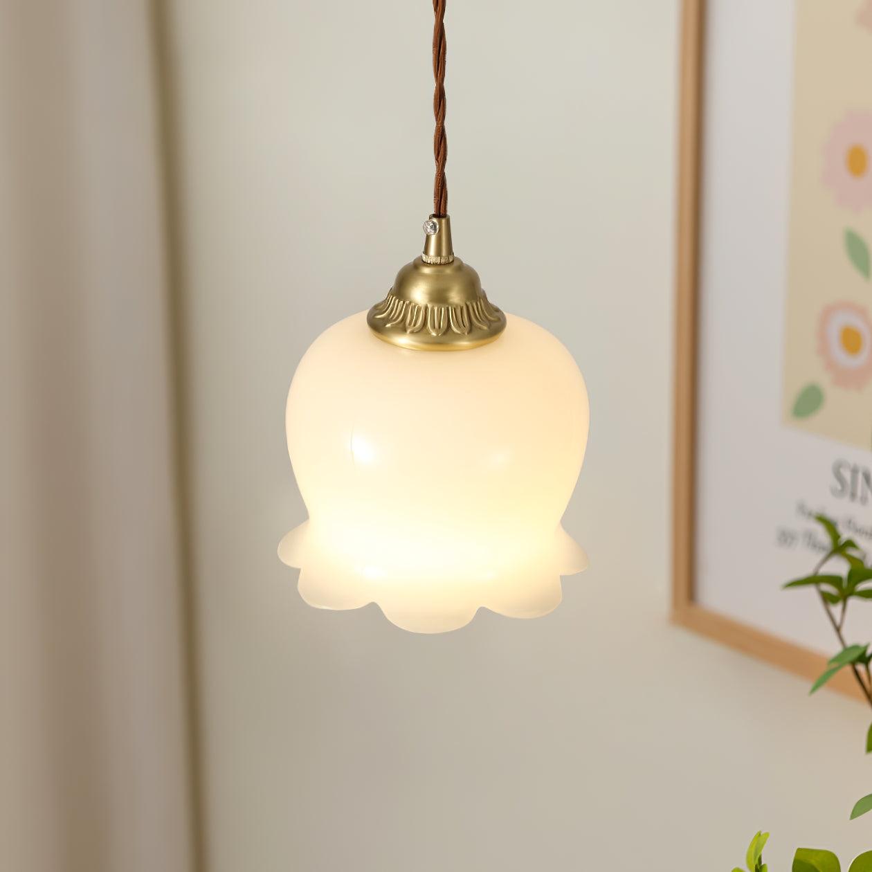 Lily of the Valley Flower Pendant Light with Brass Base and Resin Shade for Elegant Home Lighting
