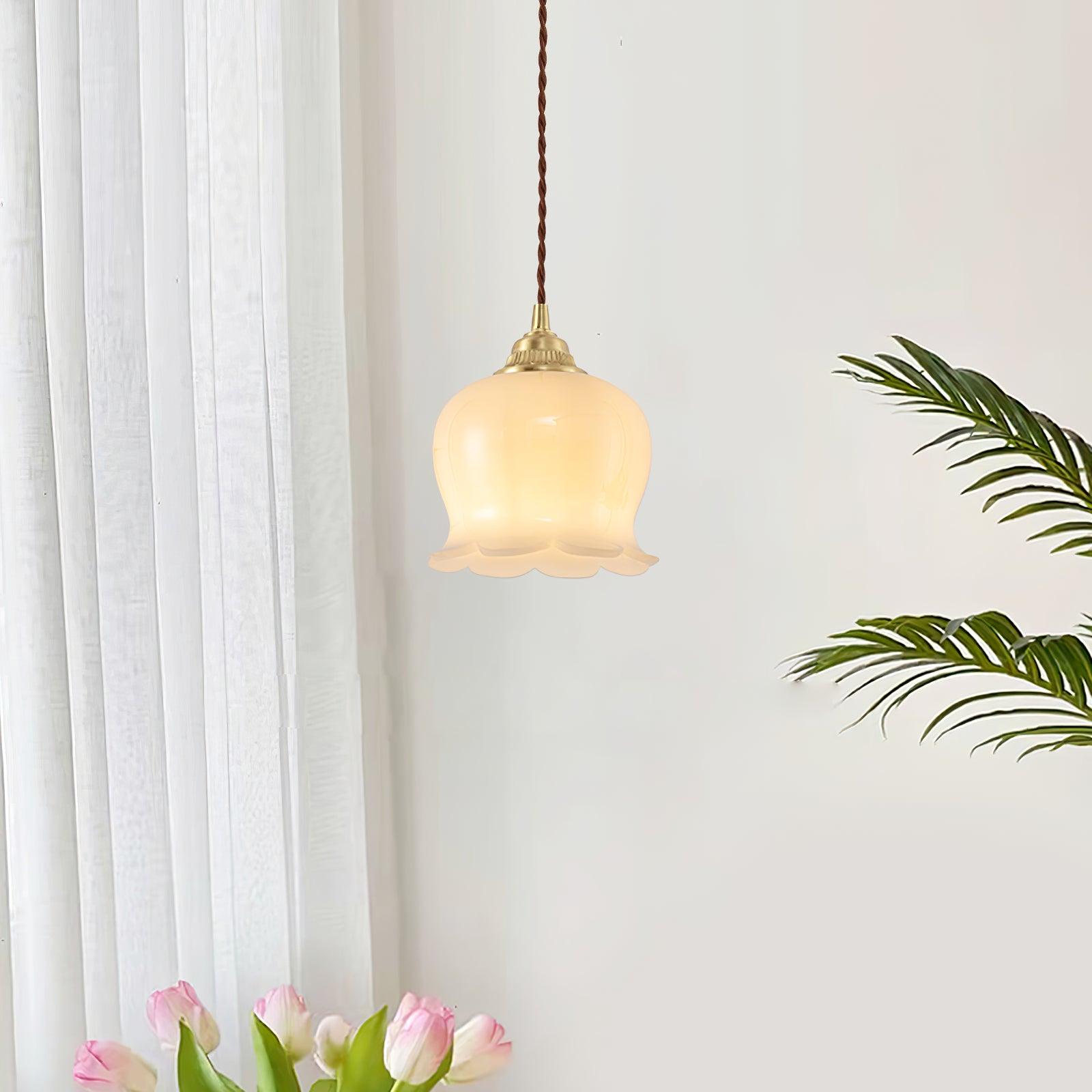 Lily of the Valley Flower Pendant Light with Brass Base and Resin Shade for Elegant Home Lighting