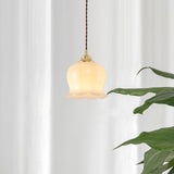 Lily of the Valley Flower Pendant Light with Brass Base and Resin Shade for Elegant Home Lighting
