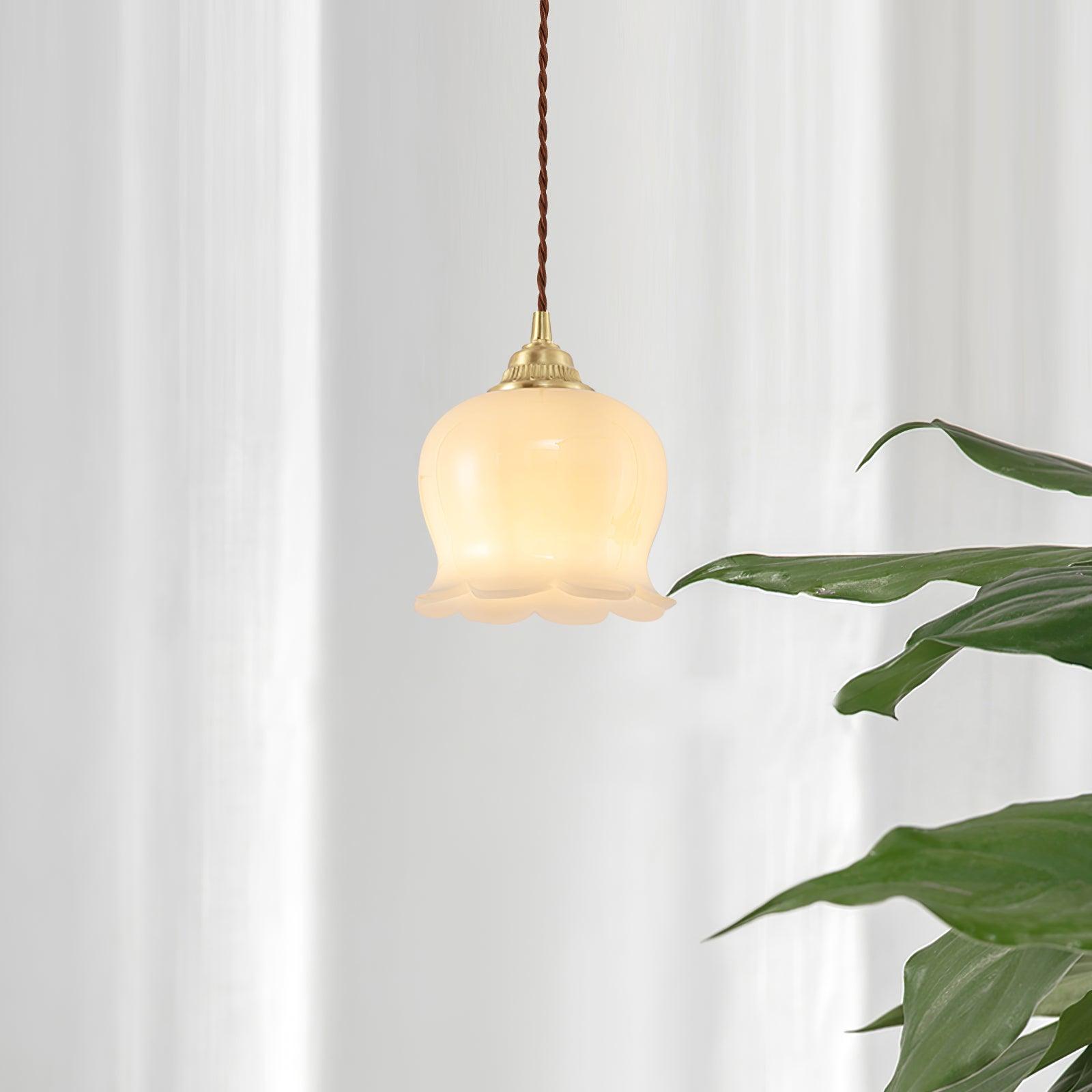 Lily of the Valley Flower Pendant Light with Brass Base and Resin Shade for Elegant Home Lighting