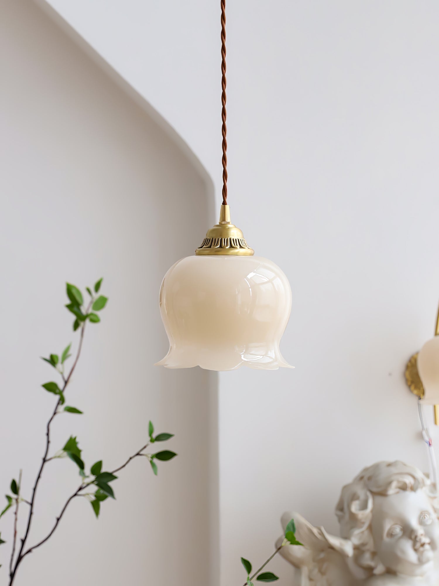 Lily of the Valley Flower Pendant Light with Brass Base and Resin Shade for Elegant Home Lighting