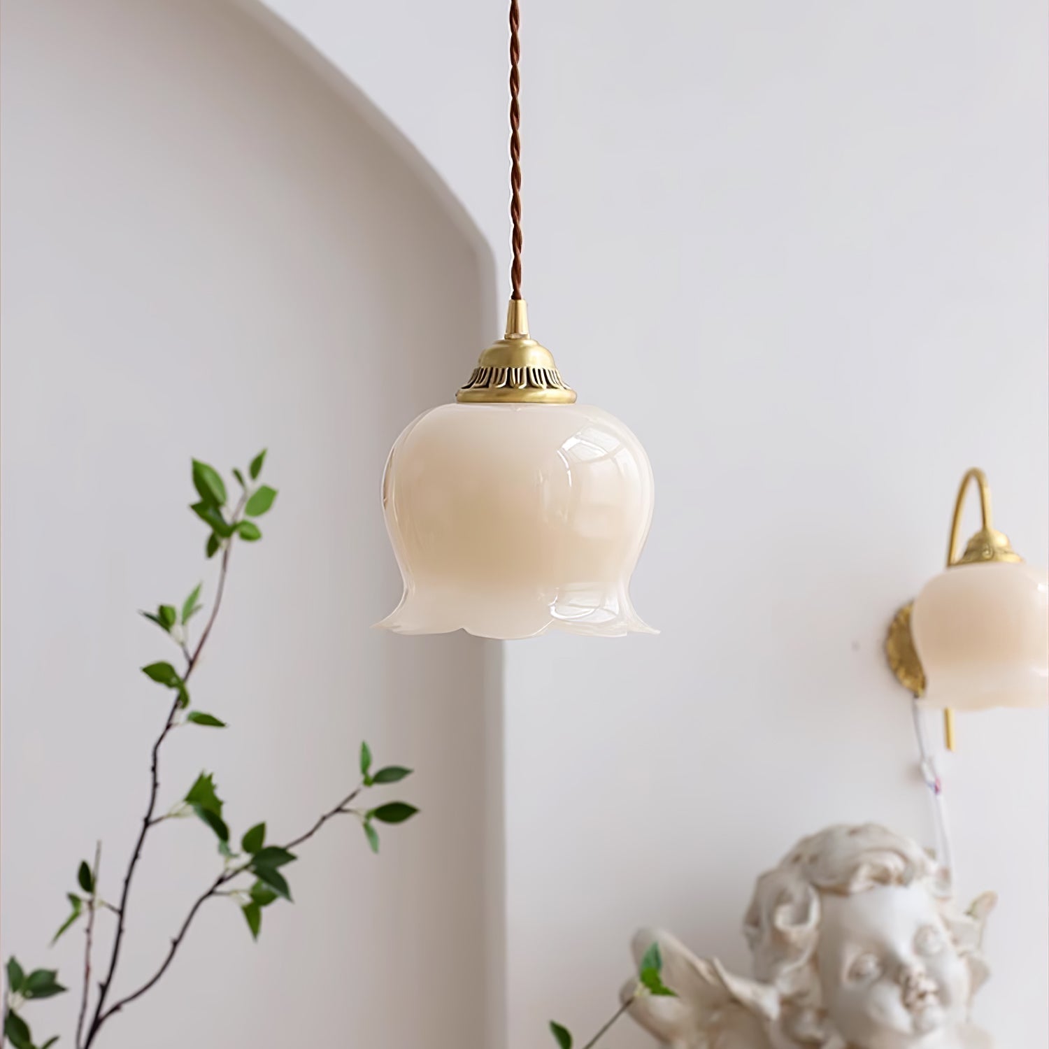 Lily of the Valley Flower Pendant Light with Brass Base and Resin Shade for Elegant Home Lighting