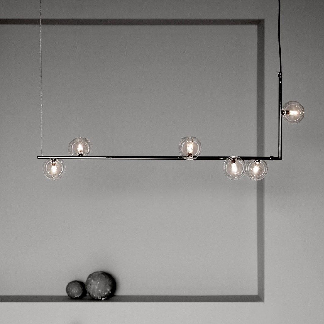 Linear Glass Sphere Chandelier Modern Geometric Pendant Light for Kitchen Island and Dining Table