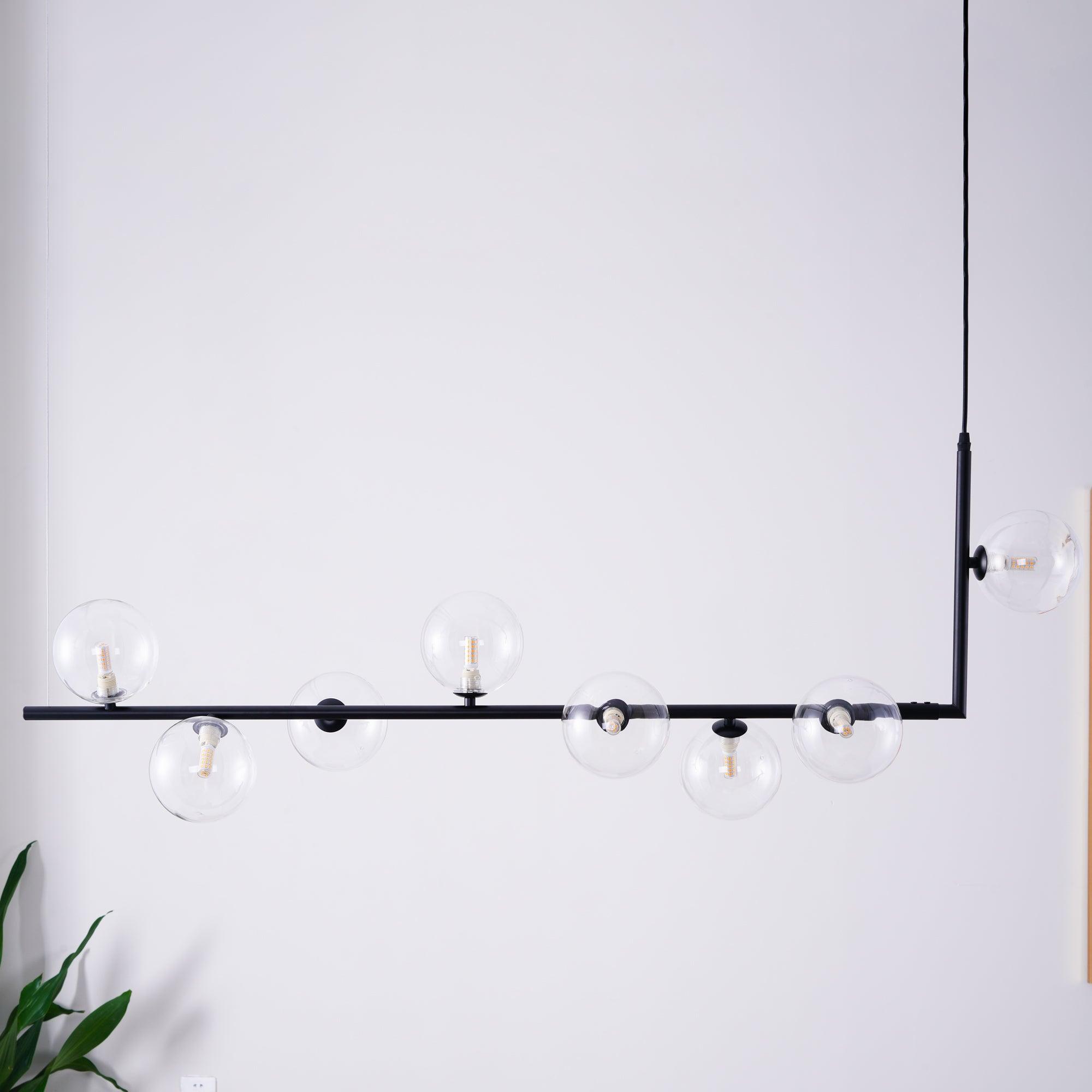 Linear Glass Sphere Chandelier Modern Geometric Pendant Light for Kitchen Island and Dining Table