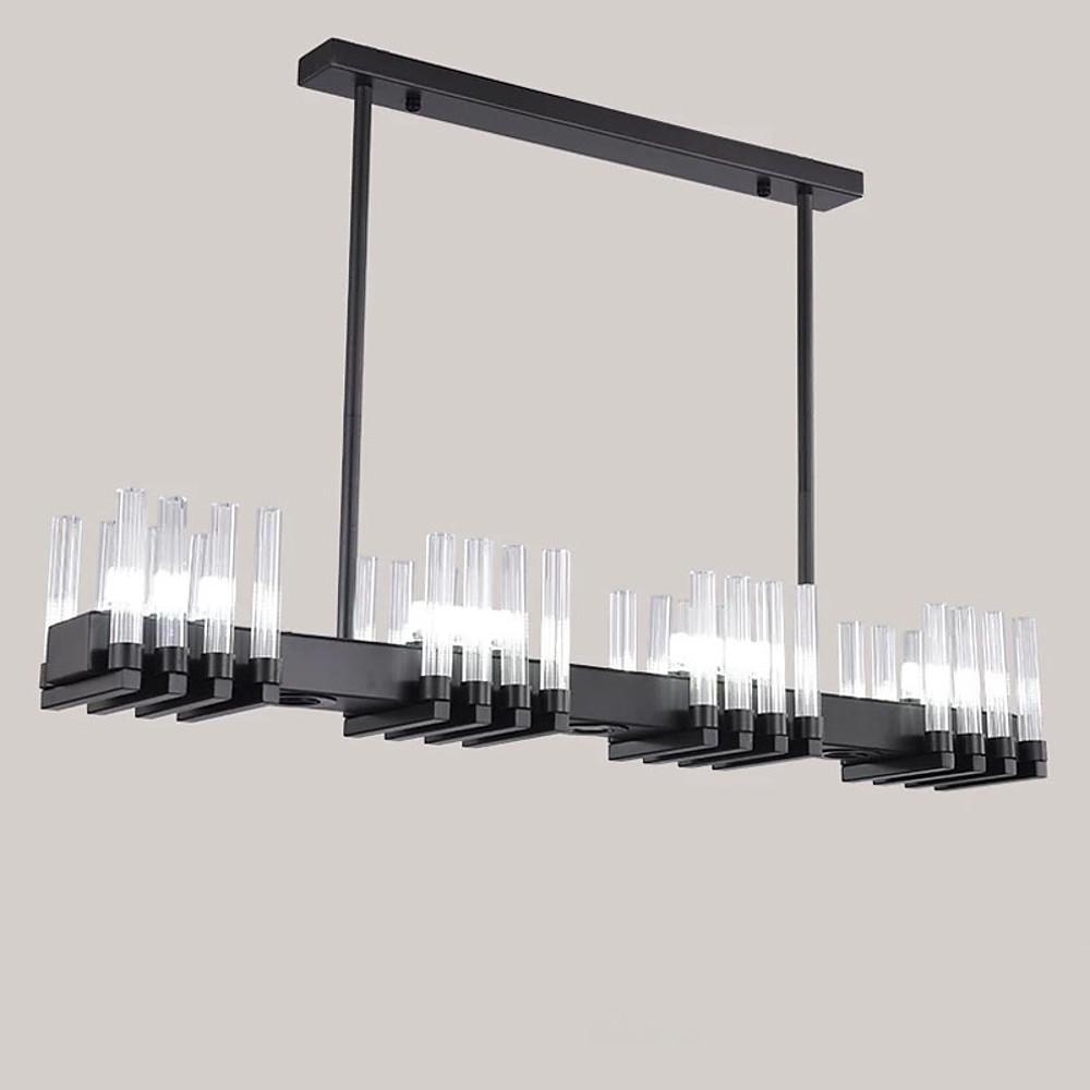 Linear LED Chandelier Modern Electroplated Metal and Glass Pendant Lighting for Dining Room