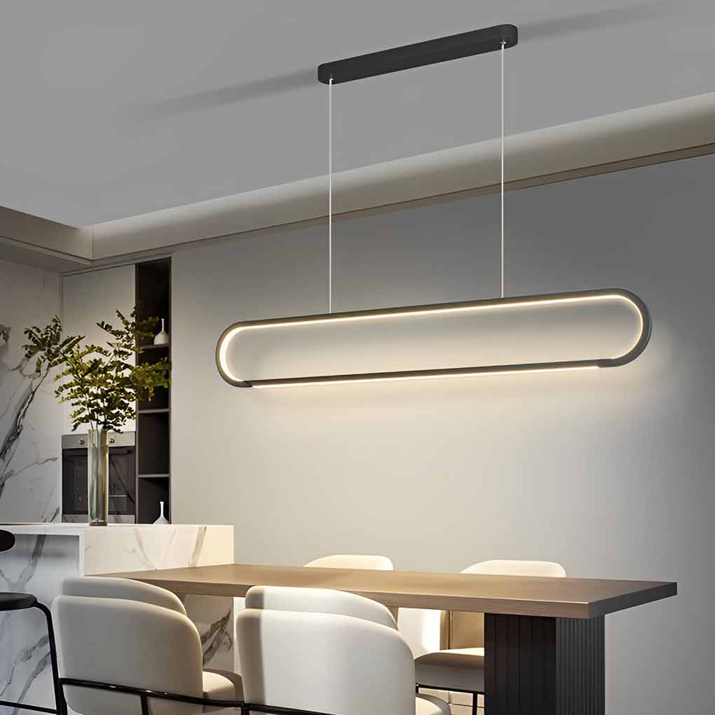 Linear Minimalist LED Dimmable Pendant Light Modern Strip Hanging Chandelier for Dining Room